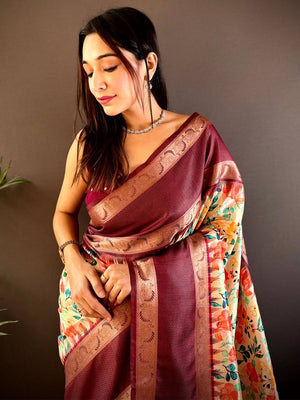 Rich Maroon Banarasi Soft Silk Saree