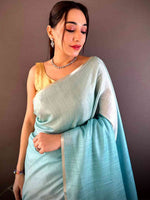 Sky Blue Ombre Chanderi Tissue Saree