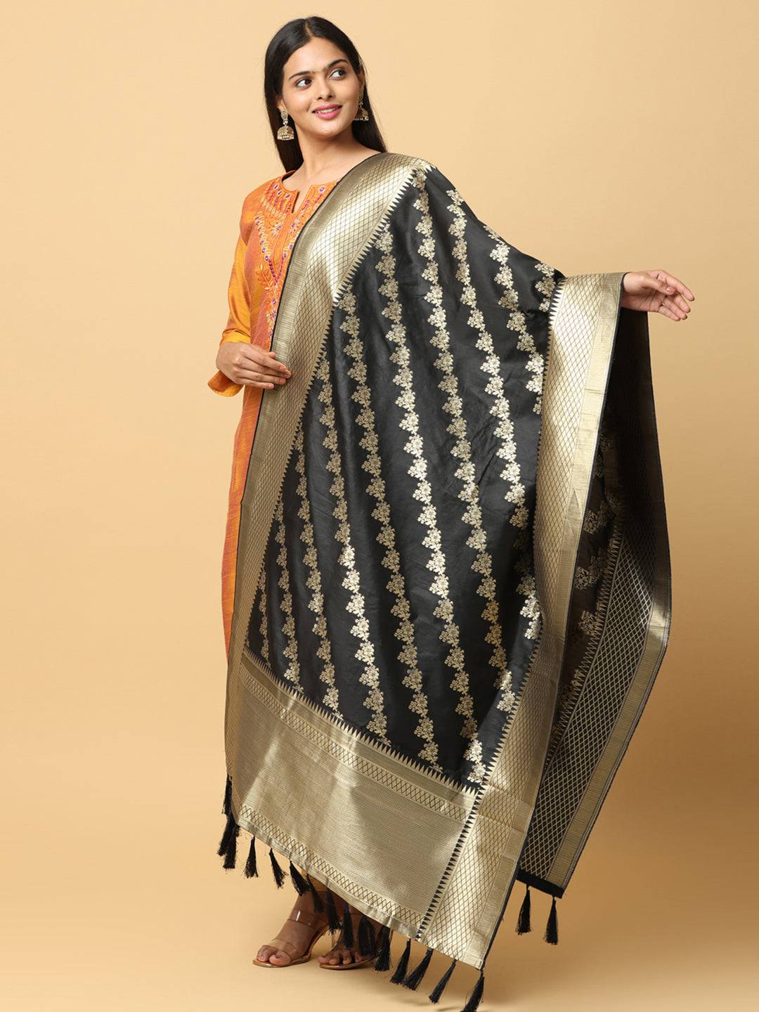 Black Colour Woven Design Dupatta
