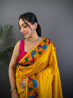 Mustard Yellow Yeola Paithani Soft Silk Saree