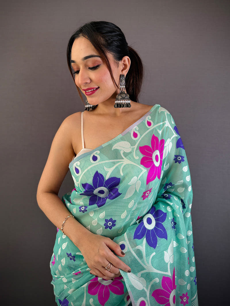 Royal Dhakai Jamdani Cotton Silk Saree