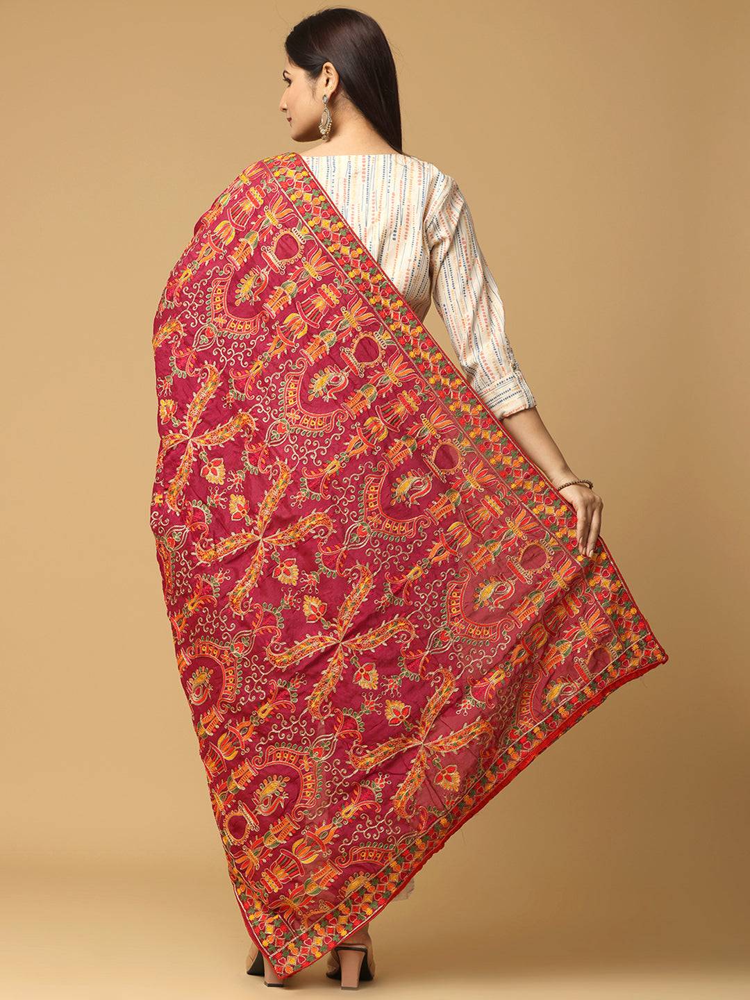 Wine Rust Paisley Band Pashmina Dupatta