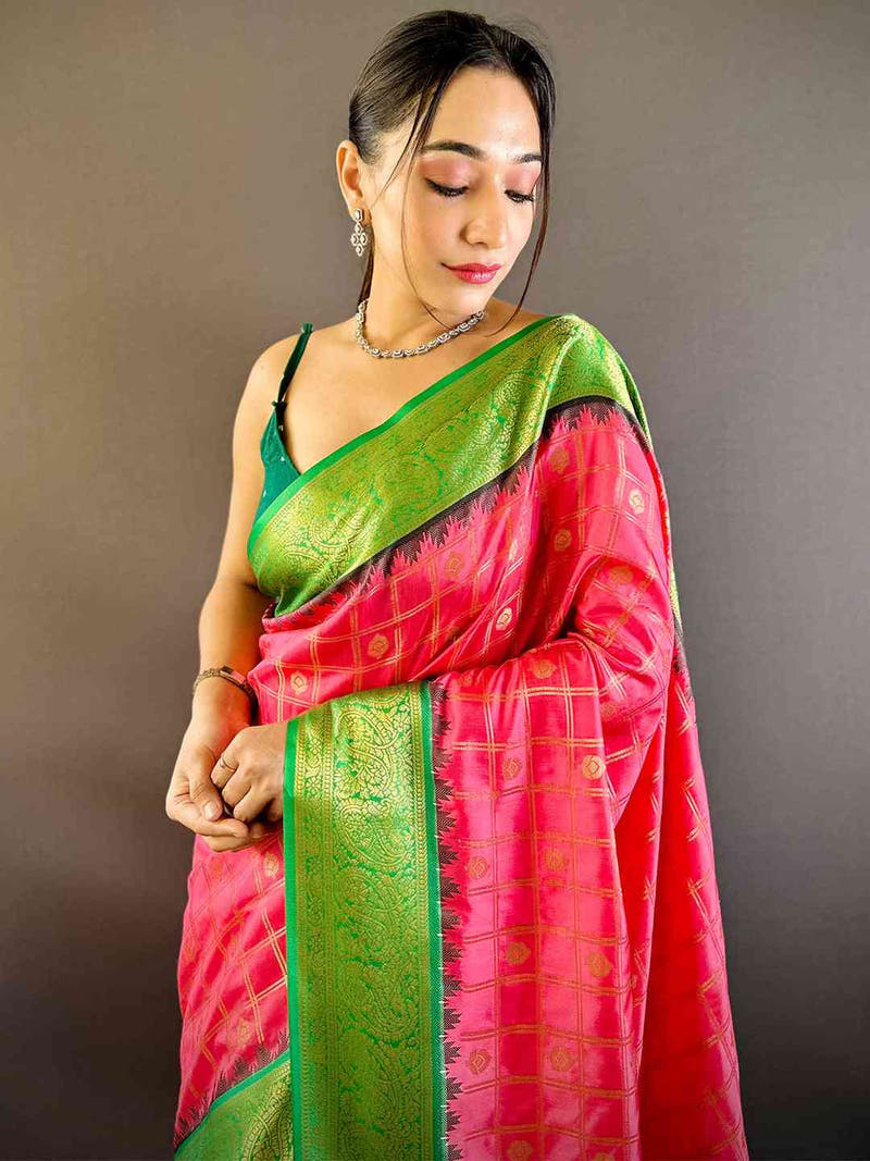 Blush Pink Kovai Banarasi Silk Saree