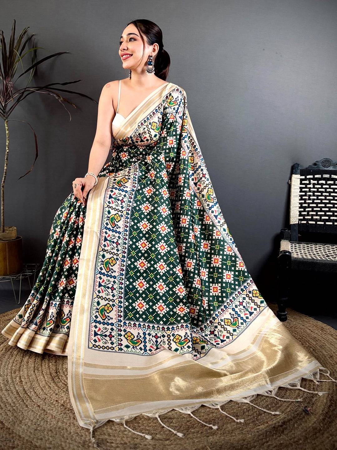 Dark Green Allover Patola Kanchi Saree