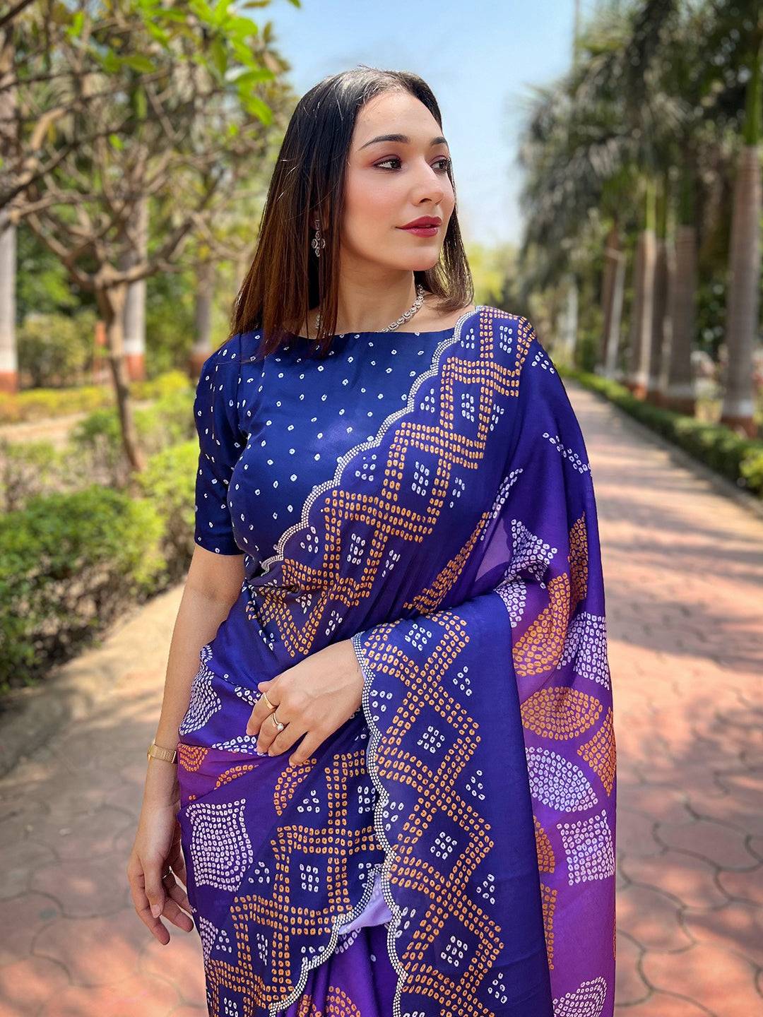 Indigo Ombre Bandhej Georgette Silk Saree