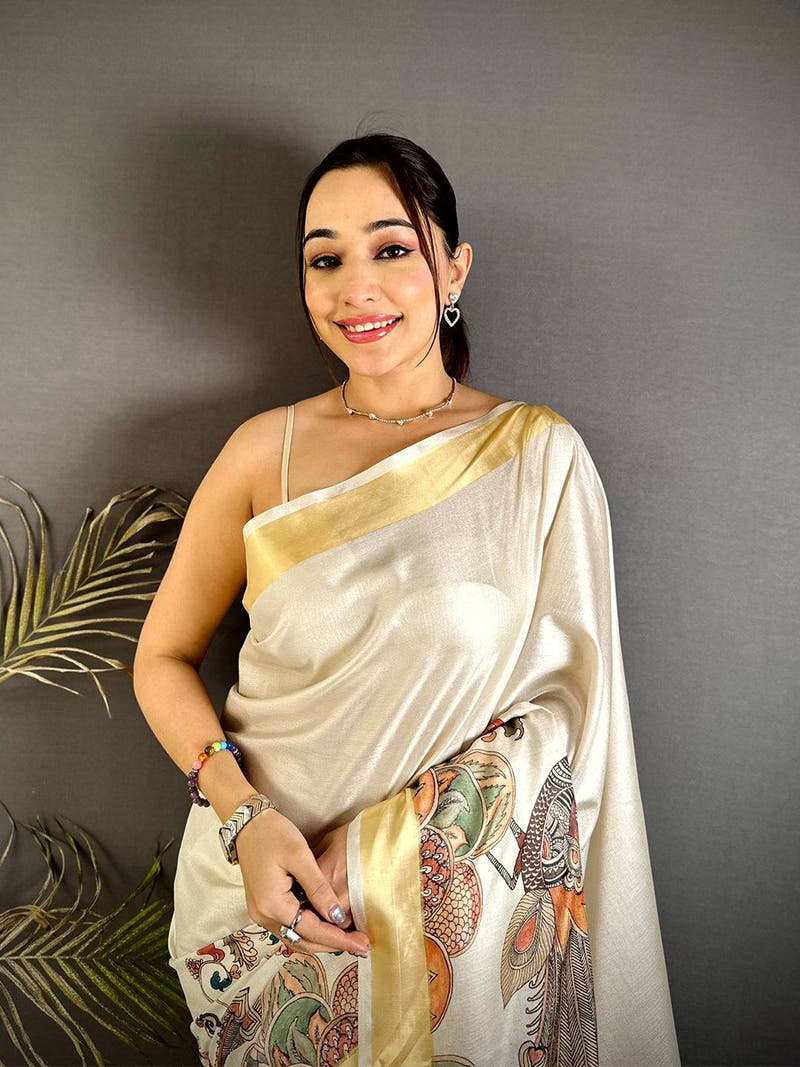 Classic Pen Kalamkari Khadi Silk Saree