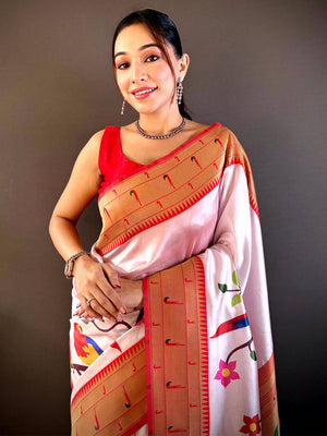 Minakari Soft Silk Bird Print Saree