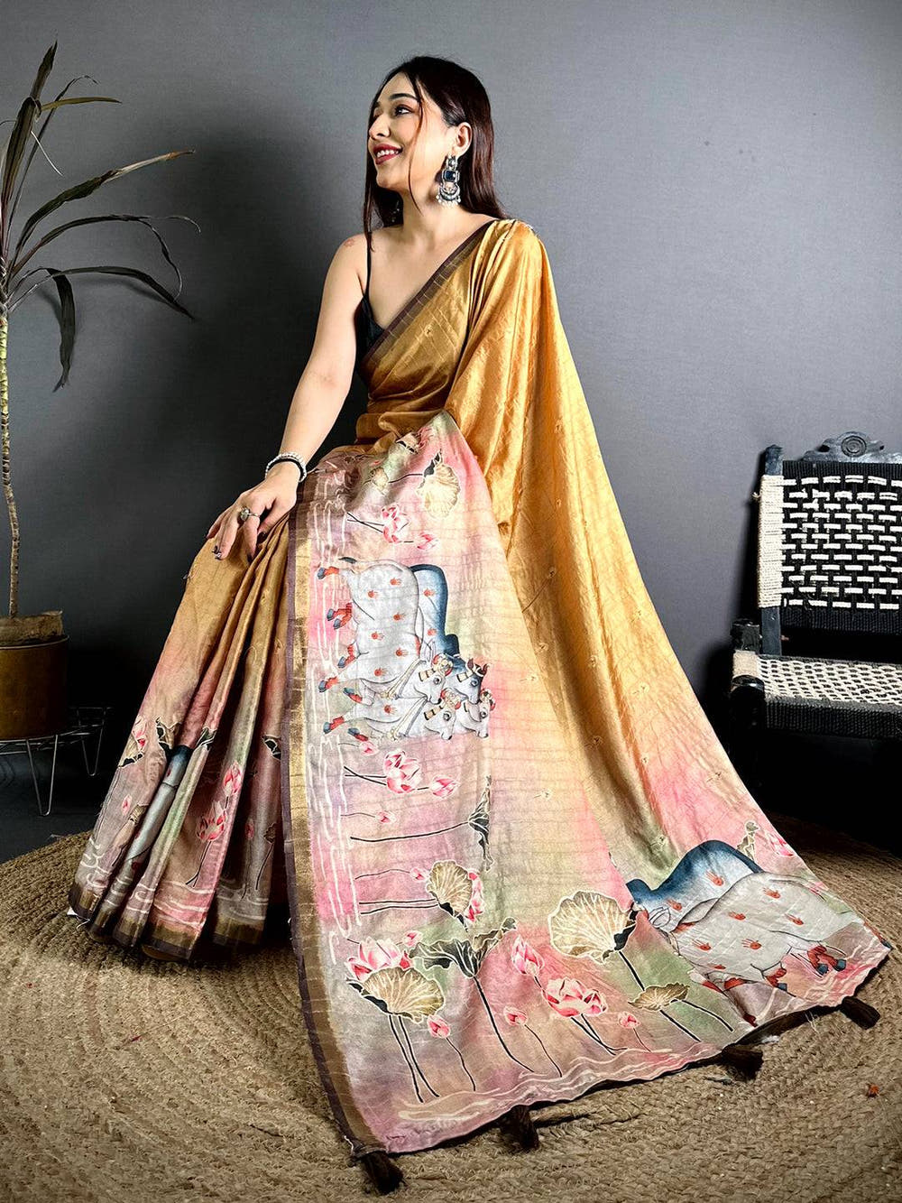 Artistic Ghicha Weave Printed Tussar Saree