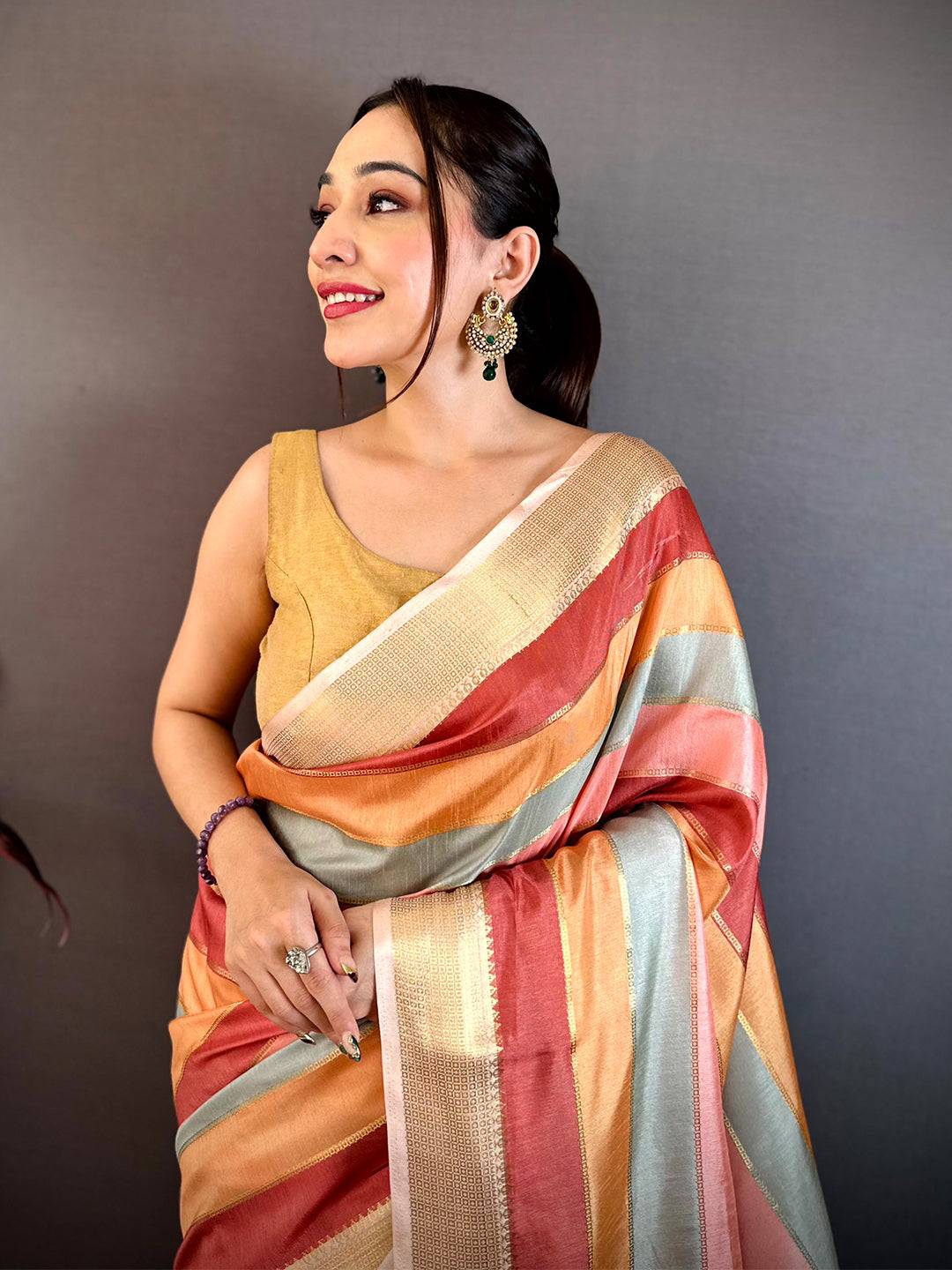 Heritage Tussar Rainbow Digital Print Saree