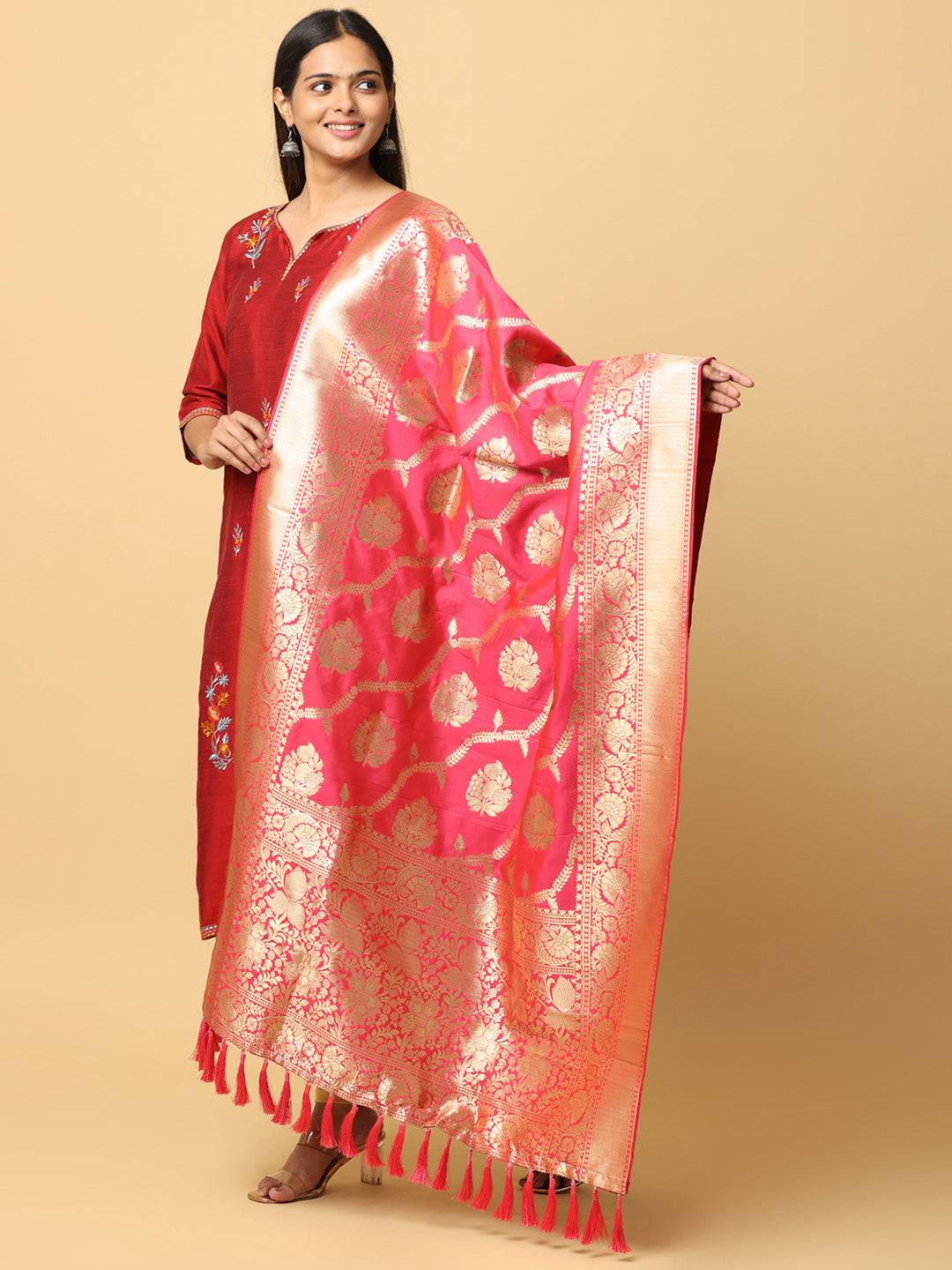 Gajari Silk Blend Woven Design Dupatta