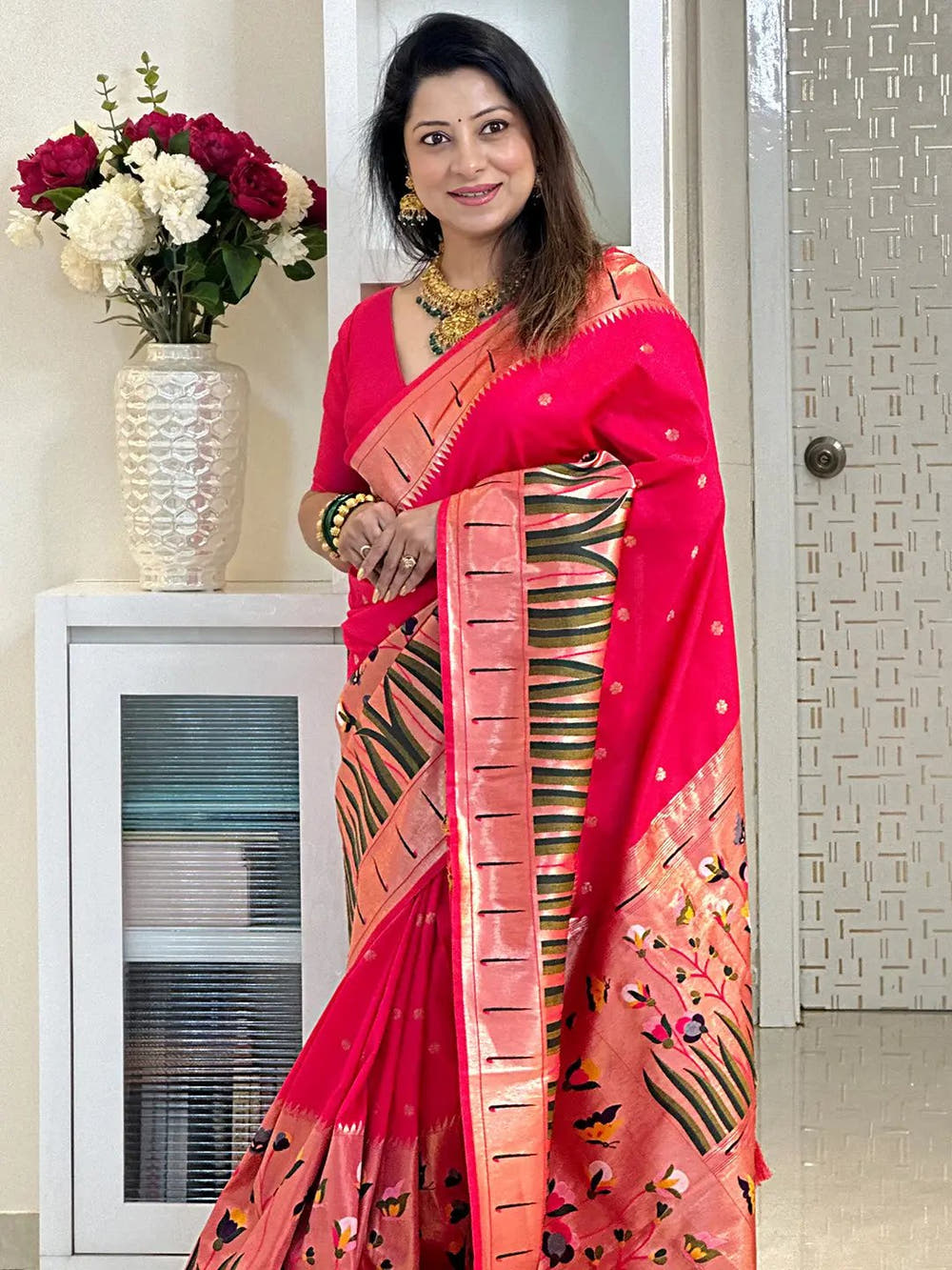 Pink Colour Paithani Silk Saree With Tassel
