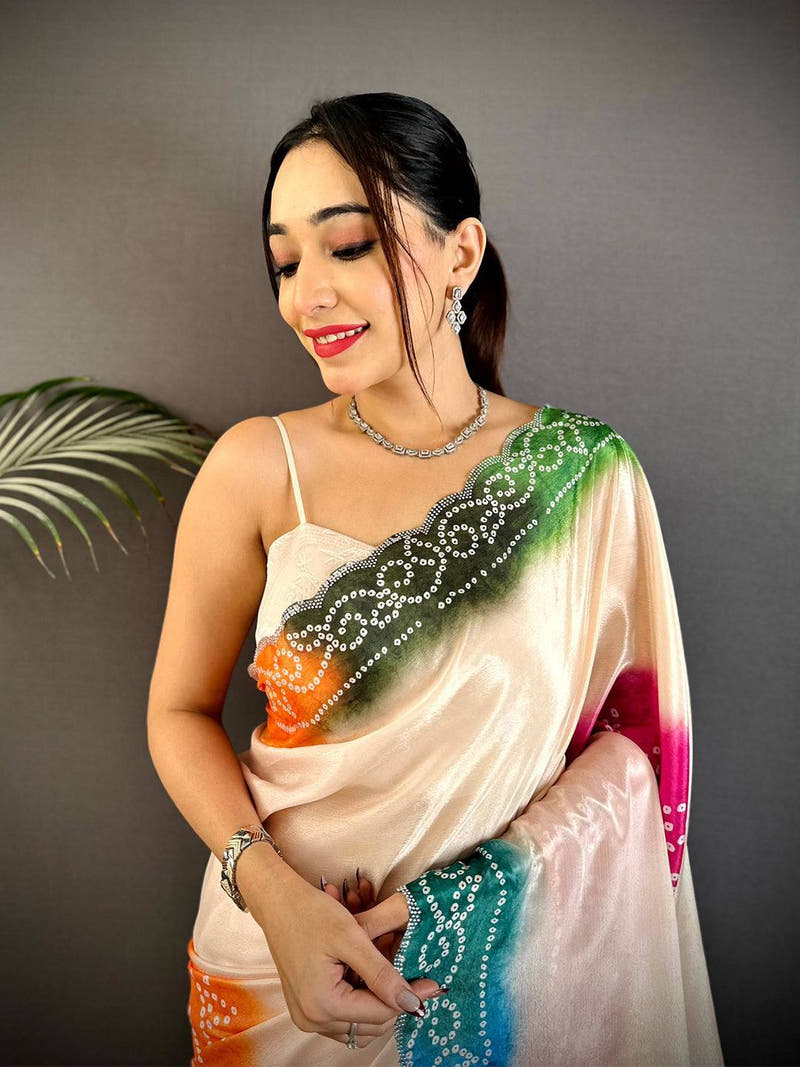Stylish Chiffon Bandhej Print Saree