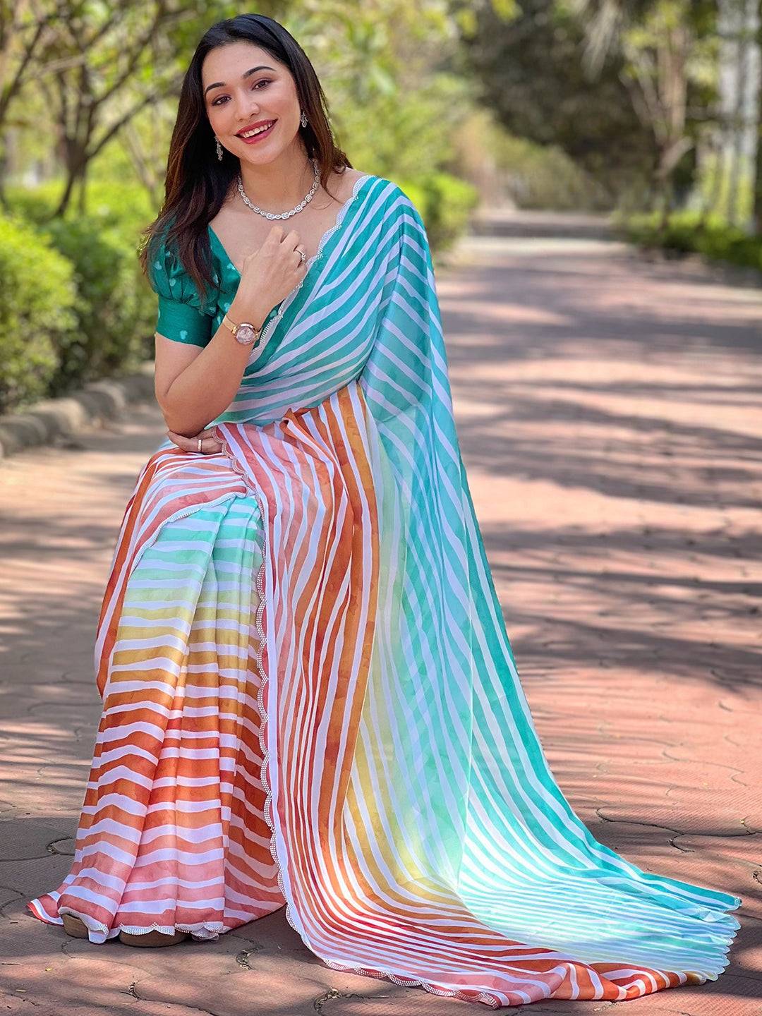 Latest Stripted Leheriya Saree