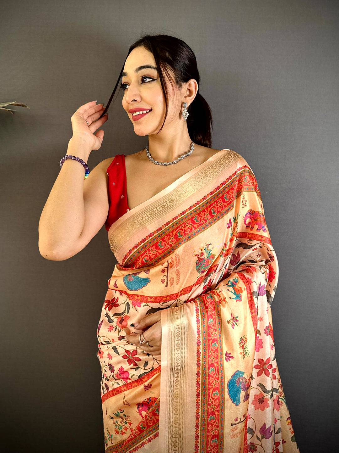 Radiance Kashmiri Print Soft Silk Saree