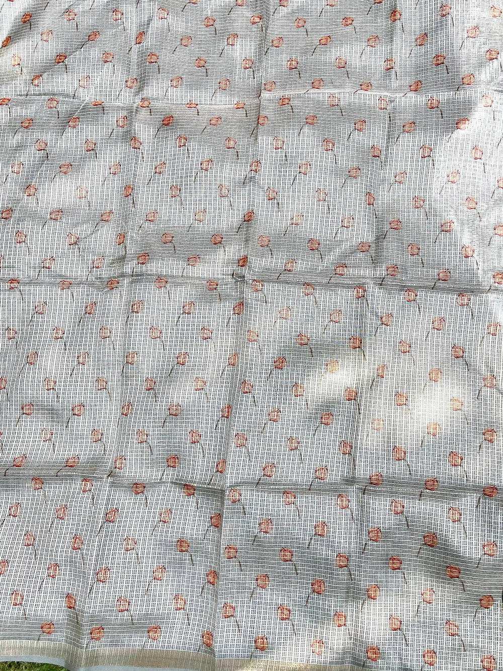 Bollywood Grey Soft Kota Doriya Silk Saree With Flower Print