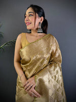 Olive Tissue Jarokha Zari Weaving Saree