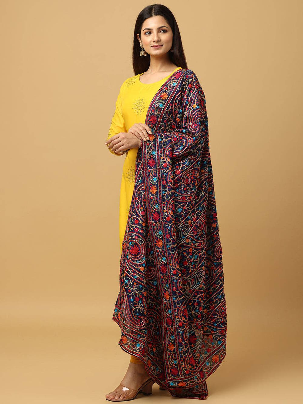 Navy Vivid Multicolour Pashmina Dupatta