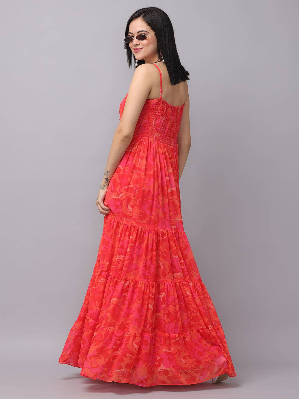 Radiant Red Floral Ruched Maxi