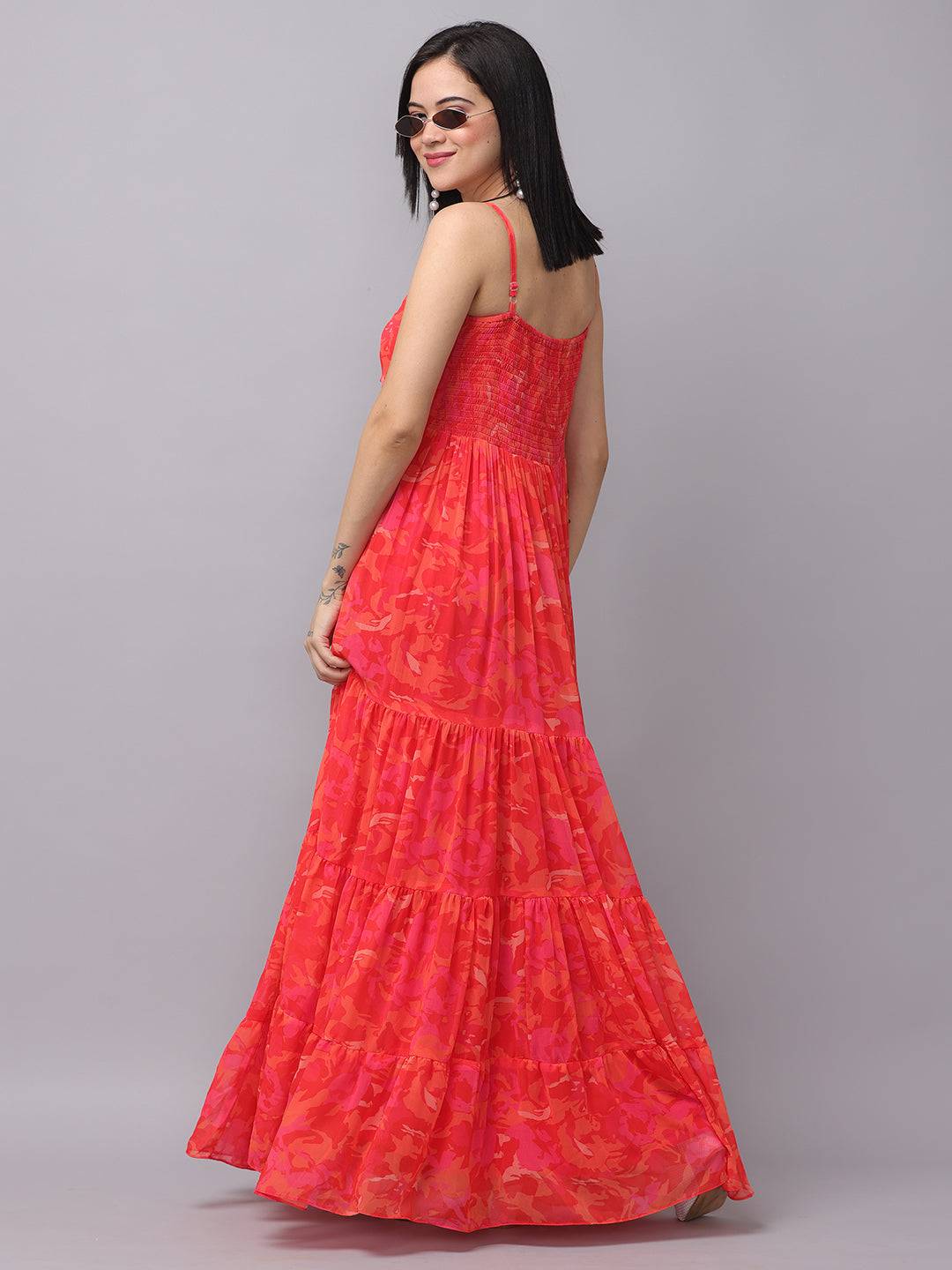 Radiant Red Floral Ruched Maxi
