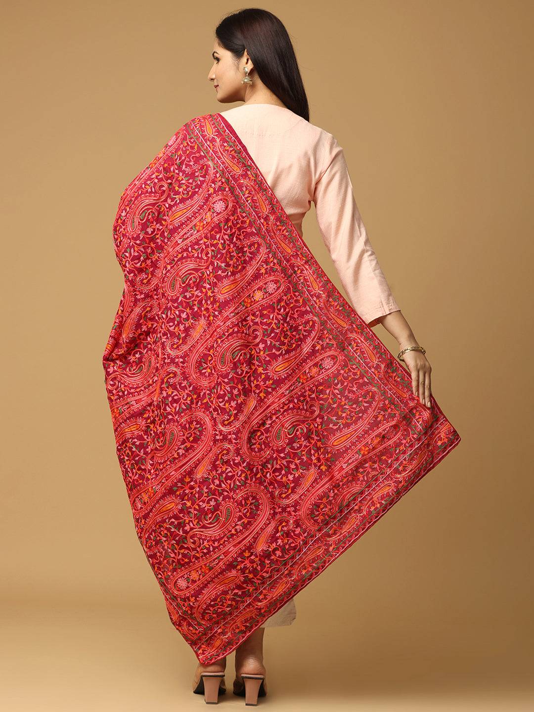 Wine Red Dense Floral Pashmina Dupatta