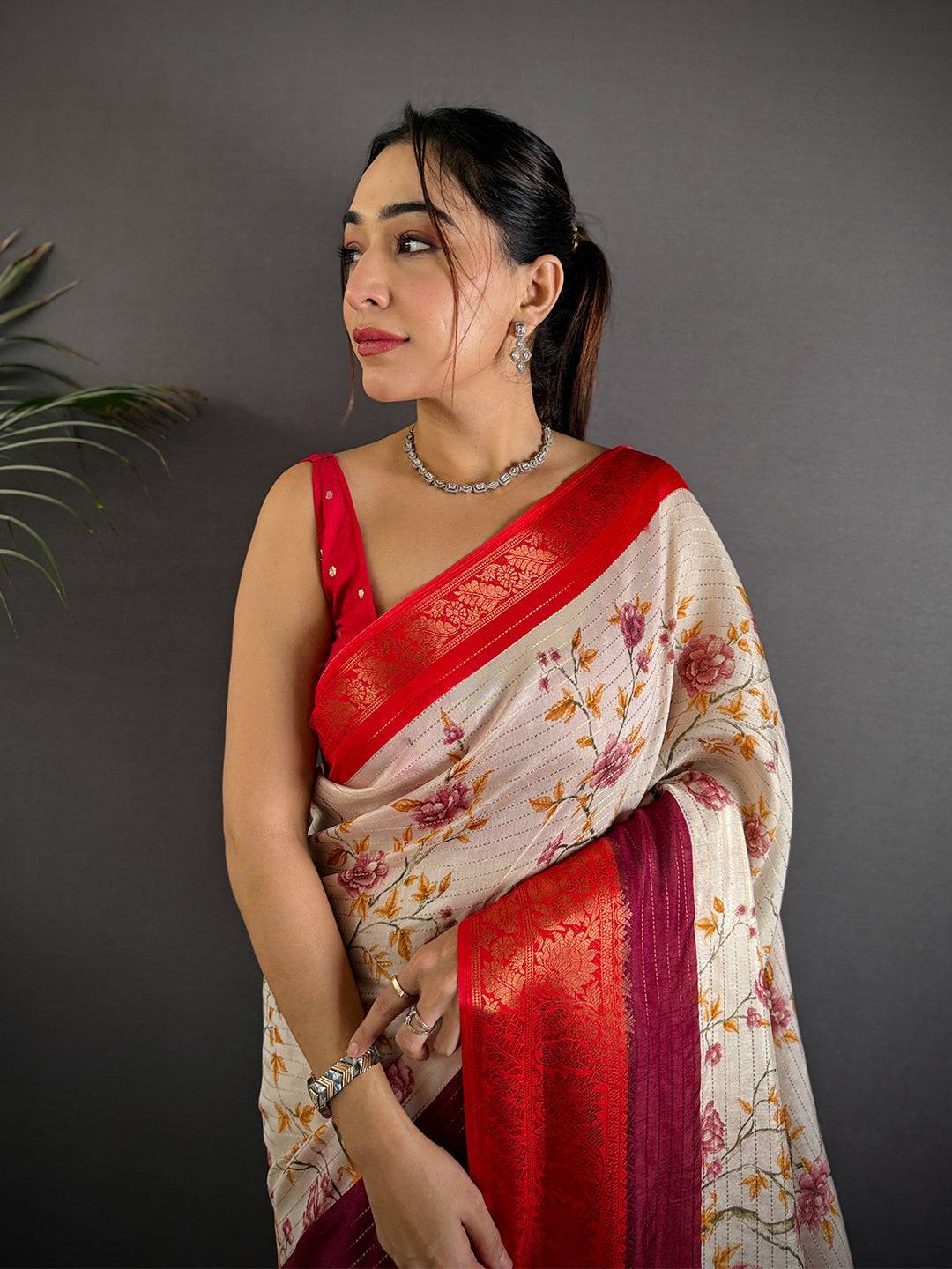 Red Soft Dola Silk Zari Katha Saree