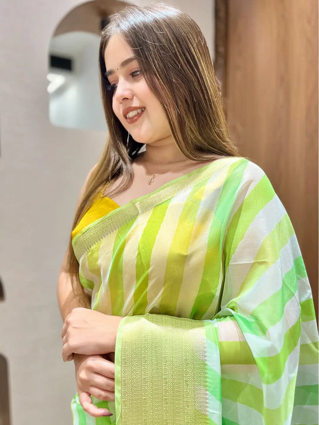Soft Organza Leheriya Digital Print Party Wear Saree