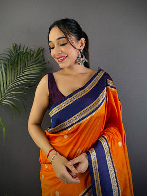 Orange Soft Silk Floral Butta Saree