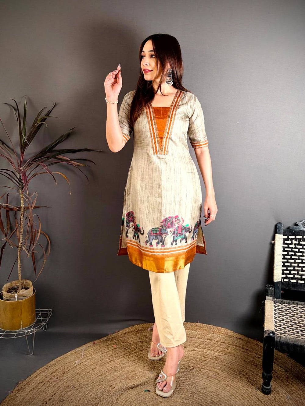 Soft Dola Silk Half V Neck Kurti