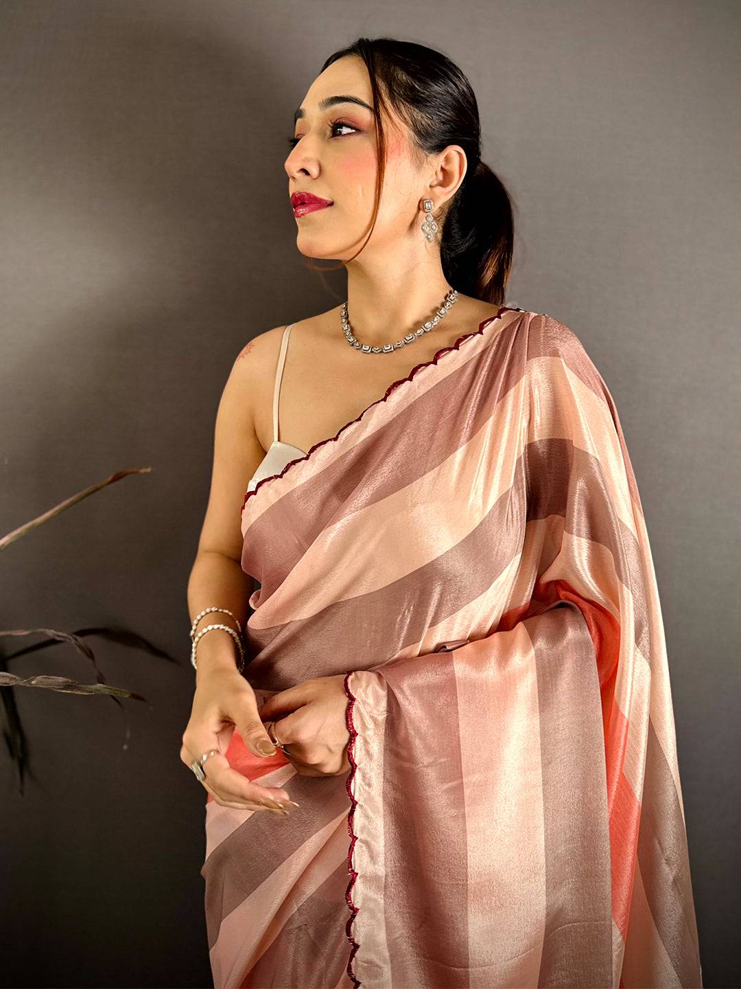Classic Soft Chiffon Striped Cutwork Saree