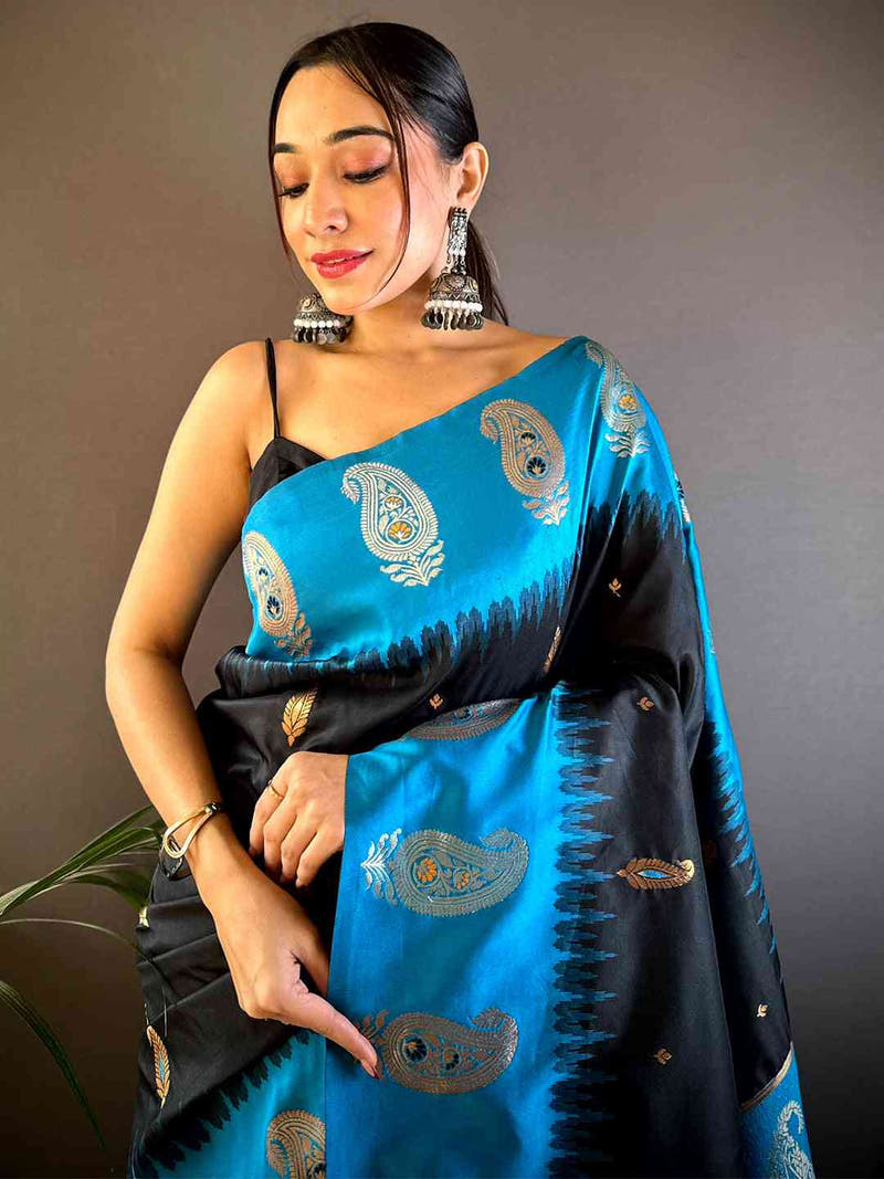 Black Mango Butti Soft Silk Saree