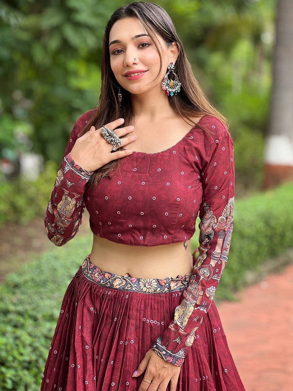 Deep Maroon Kalamkari Lehenga Set