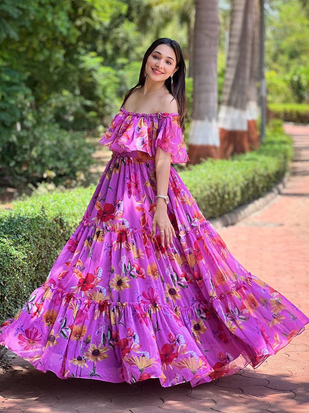 Orchid Bloom Off-shoulder Dress