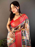 Cream Mughal Kalamkari Print Pashmina Saree