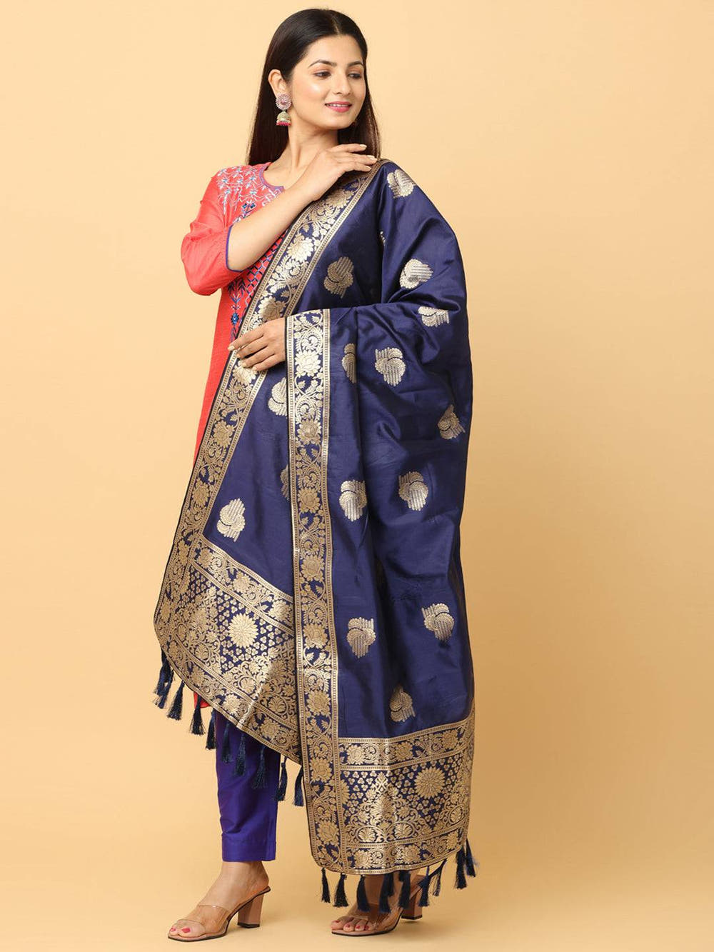 Silk Blend Woven Design Dark Blue Colour Dupatta