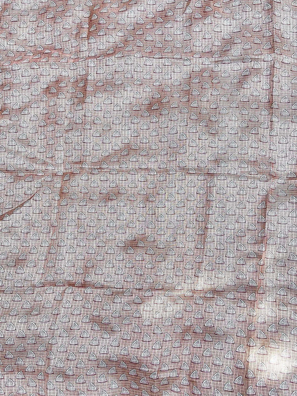 Peach Soft Kota Doriya Silk Saree With Flower Kalamkari Print