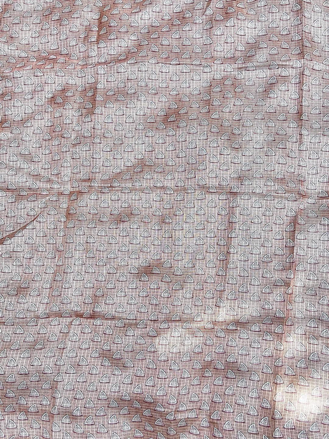 Peach Soft Kota Doriya Silk Saree With Flower Kalamkari Print