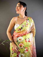 Lime Green Zari Zigzag Kota Doriya Saree