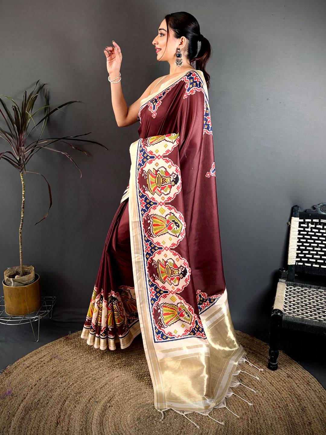Maroon Patola Border Kanchi Silk Saree