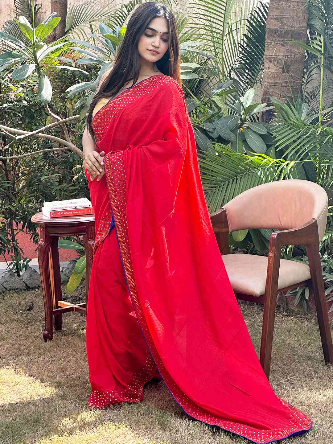 Red Colour Vichitra Silk Saree