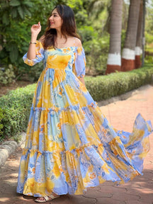Masha Yellow Floral printed Dress