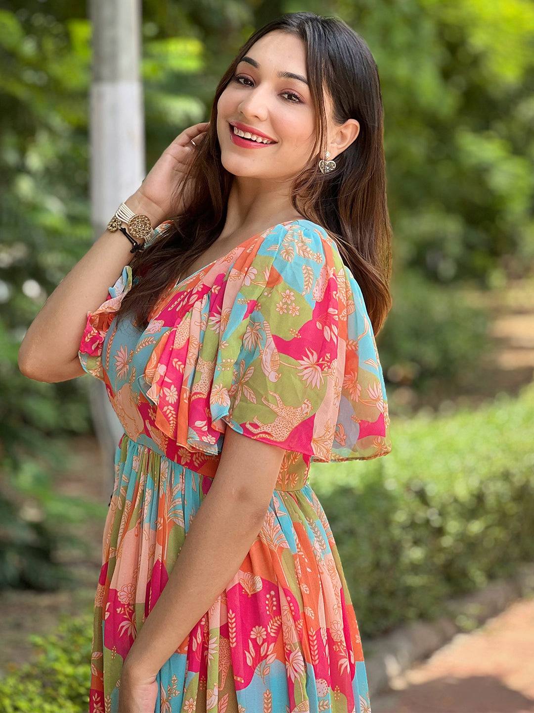 Floral Flared Multi Colour Flary Dress