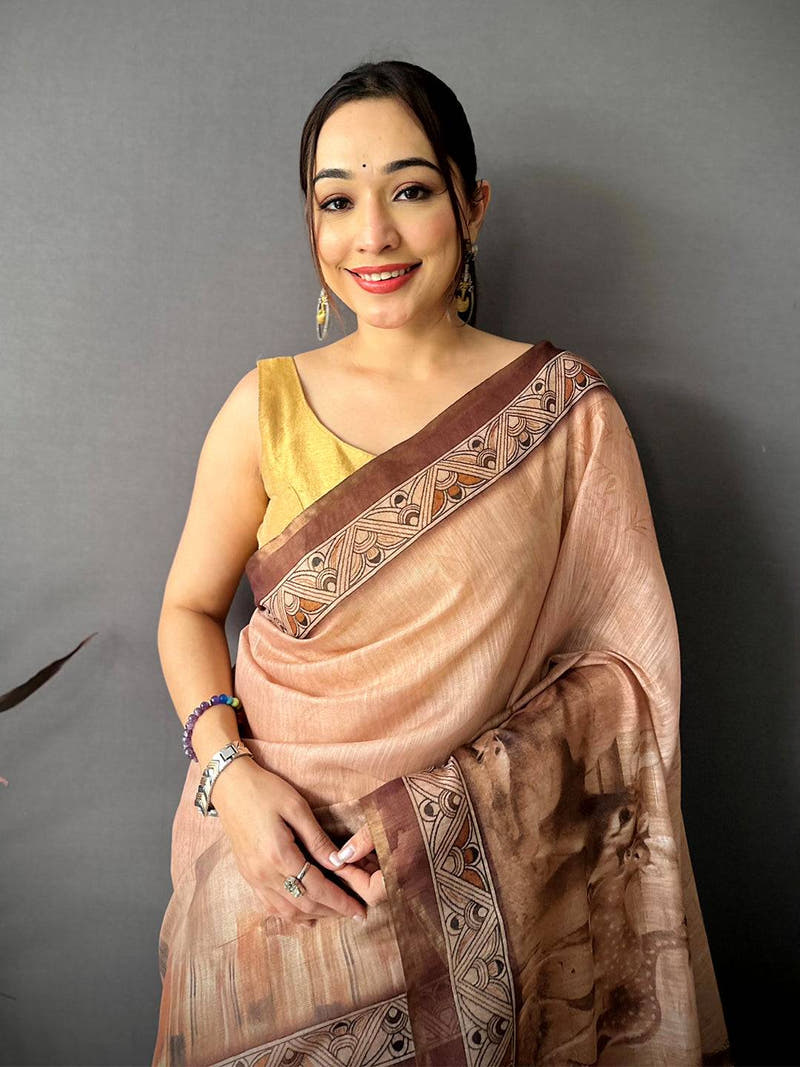 Regal Art Poster Pallu Kalamkari Linen Saree