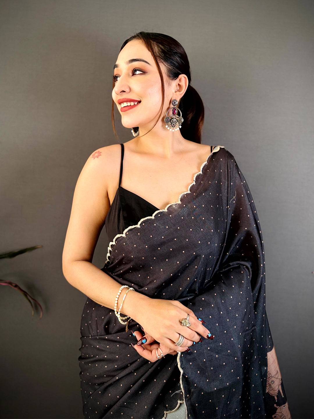 Artistic Cow Motif Kalamkari Tussar Saree
