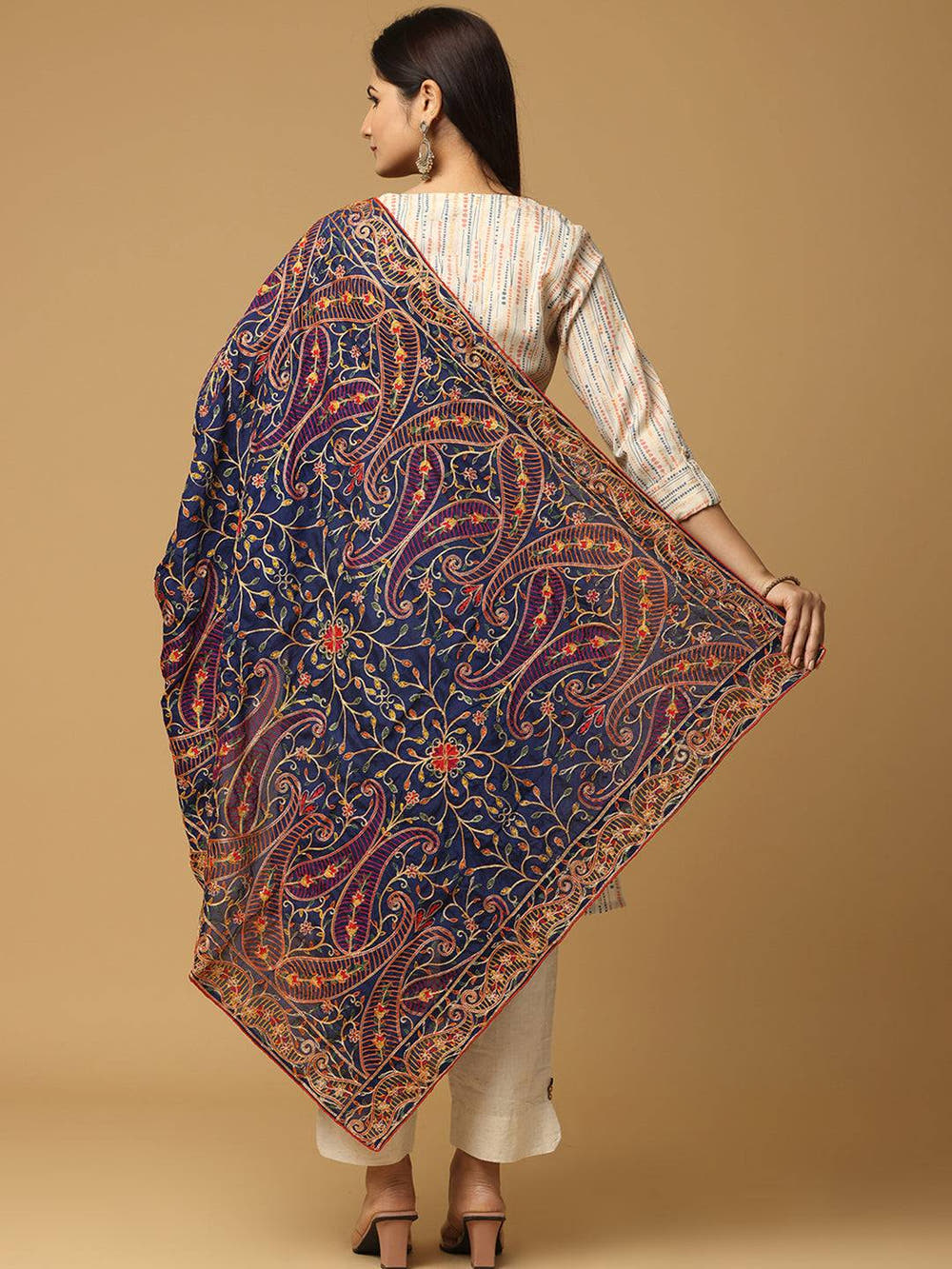 Navy Self Tone Paisley Pashmina Dupatta