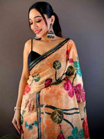 Light Peach Folklore Tissue Chanderi Saree