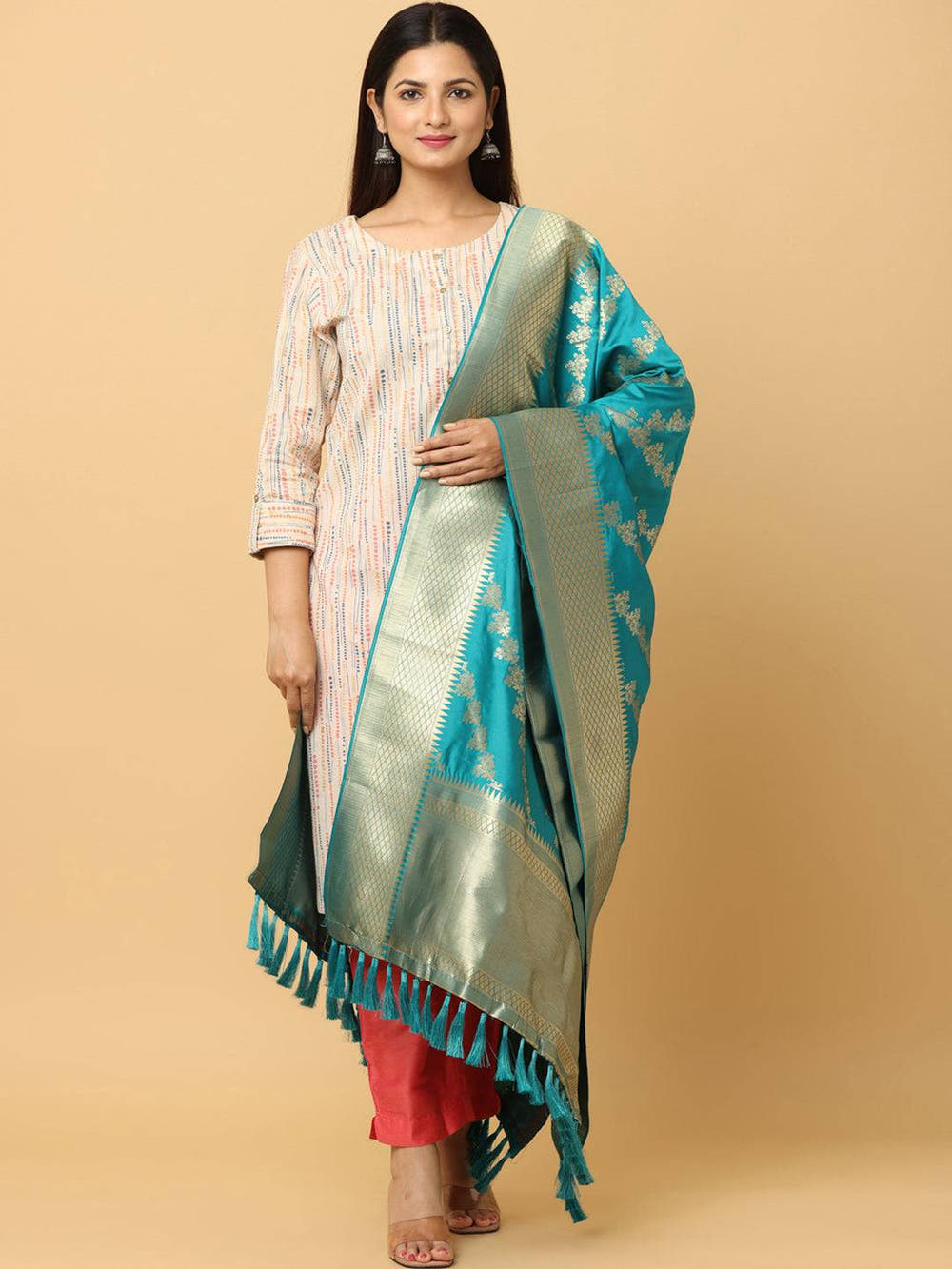 Rama Colour Woven Design Dupatta
