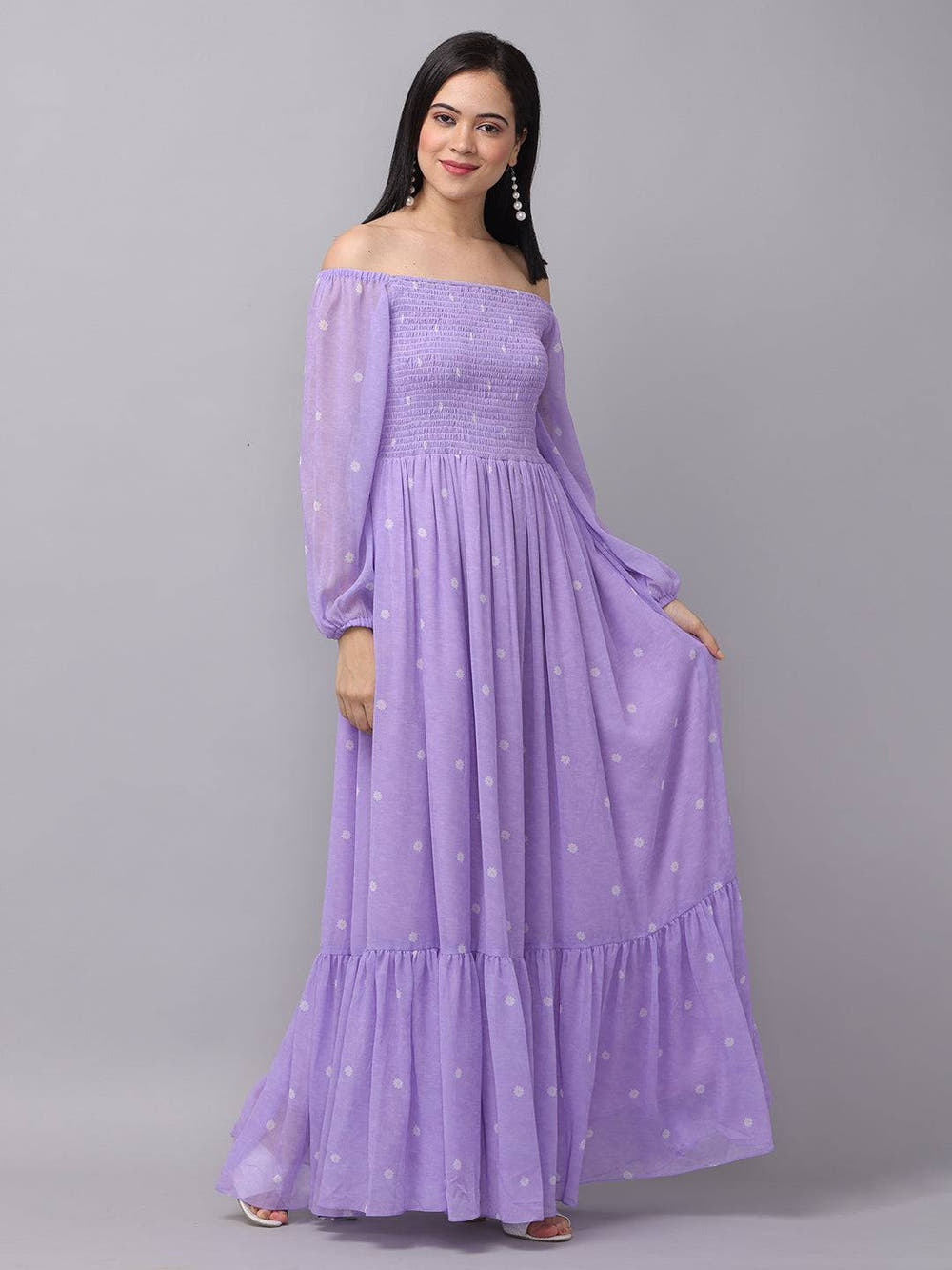 Lilac Polka Dot Smocked Maxi