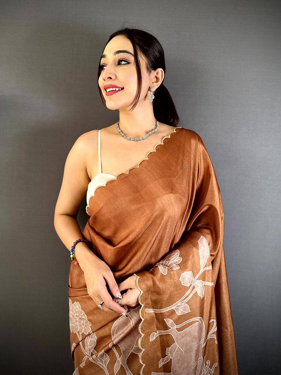 Opulent Tussar Cutwork Digital Saree
