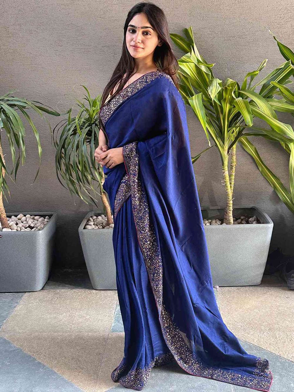 Navy Colour Vichitra Silk Saree