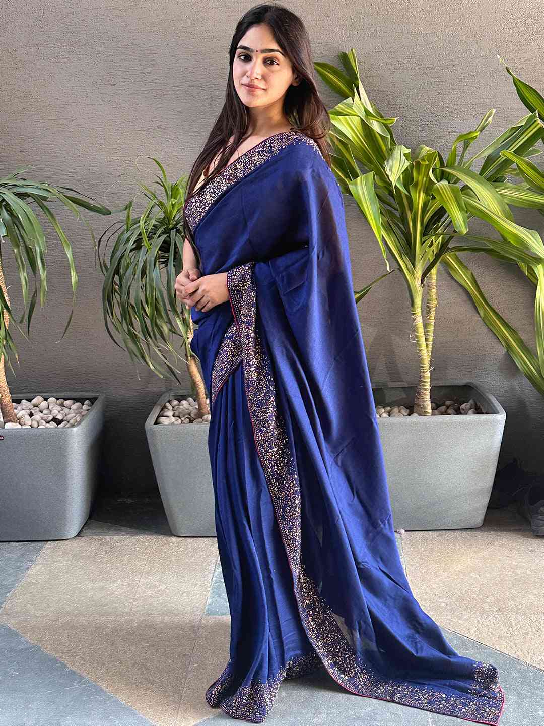 Navy Colour Vichitra Silk Saree